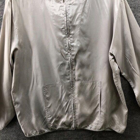 VTG Clothes Silky Jacket Womens L Gray Windbreaker Lightweight Hooded Full Zip - Picture 4 of 8